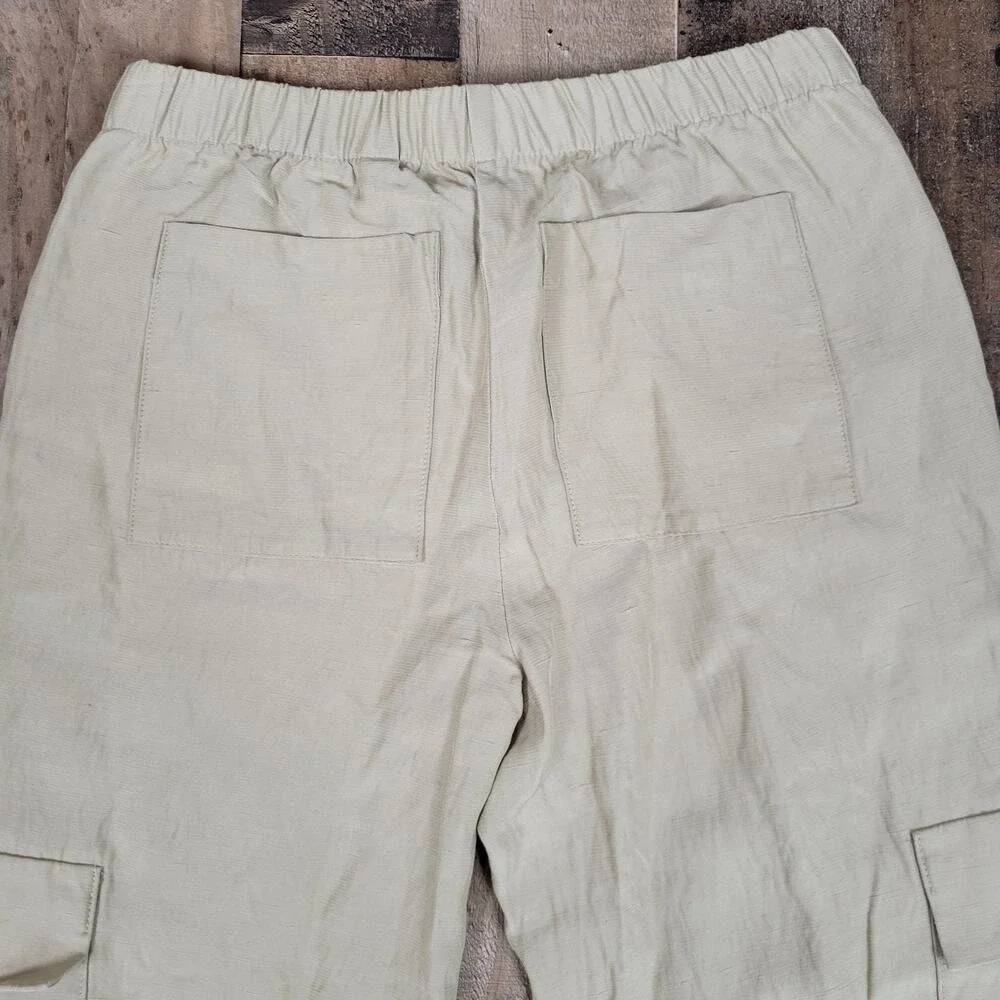 Aritzia Babaton Womens 00 Titan Pants Mid Rise‎ Cargo Pull-On Beige Linen Blend
